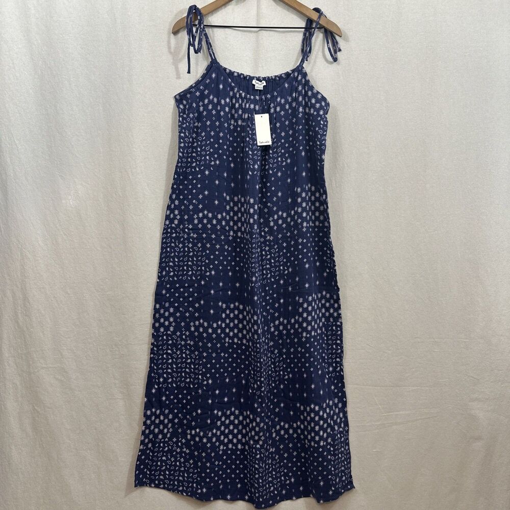Splendid Bandanna Print Blue Coastal Beach Maxi Dress Womens Sz L Western